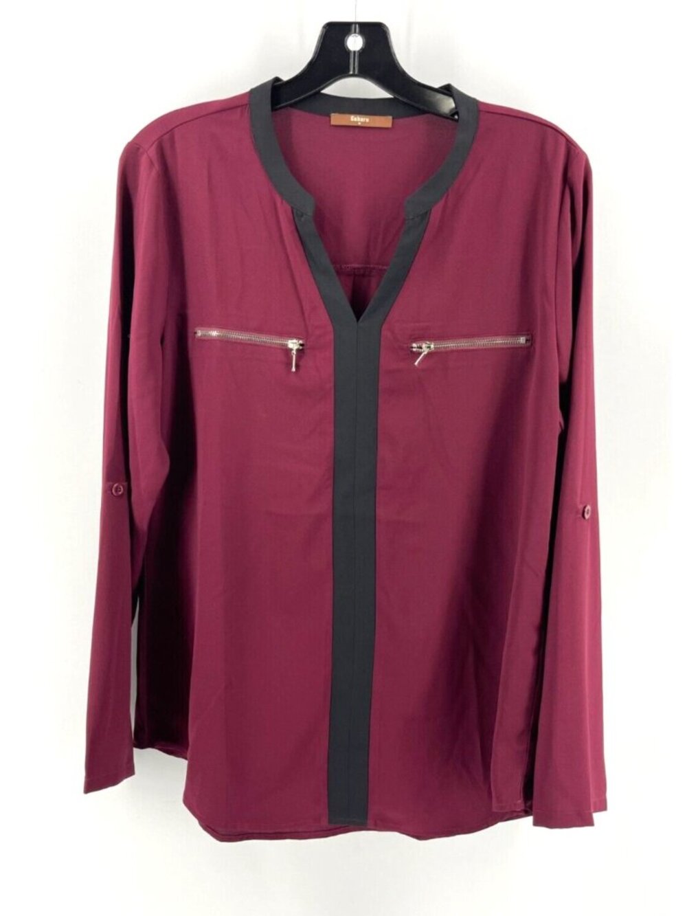 GAHARU Women's Long Sleeve Burgundy Blouse Top Shirt Zippers Size Medium